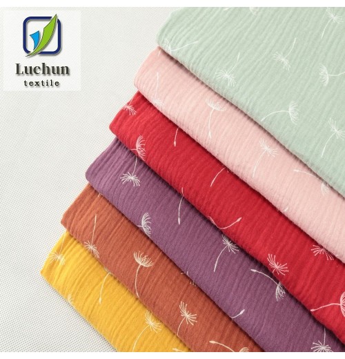 Luxury double layer gauze 40s*40s woven 100% cotton drape seersucker print fabric for nighty Luxury double layer gauze 40s*40s woven 100% cotton drape seersucker print fabric for nighty
